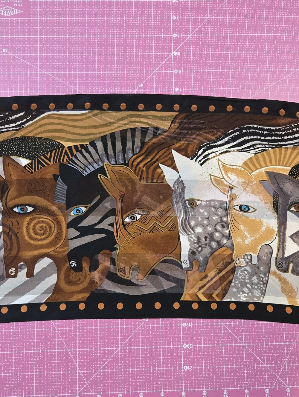 Laurel Burch SILK Abstract Floral Fringe Scarf in Black, Brown, Gold - Picture 8 of 9